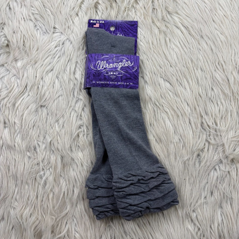 NEW Wrangler Ruffle Top Knee High Socks Gray Women's M 9-11